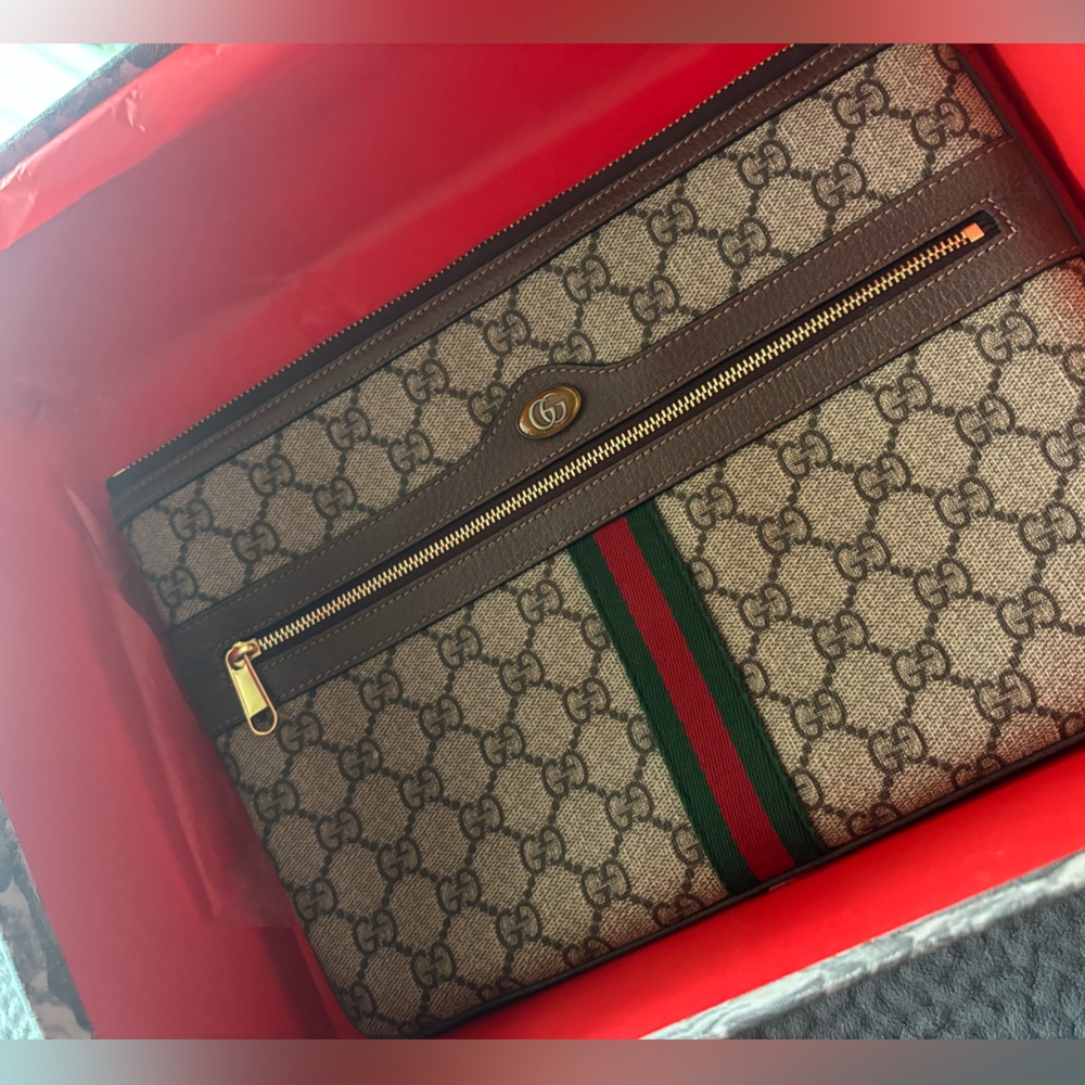 Gucci Brown , Red & Green Clutch with Signature Monogram